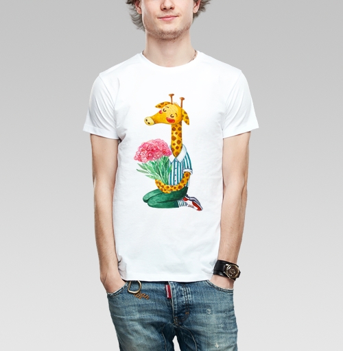 Фотография футболки Жираф с букетом цветов 