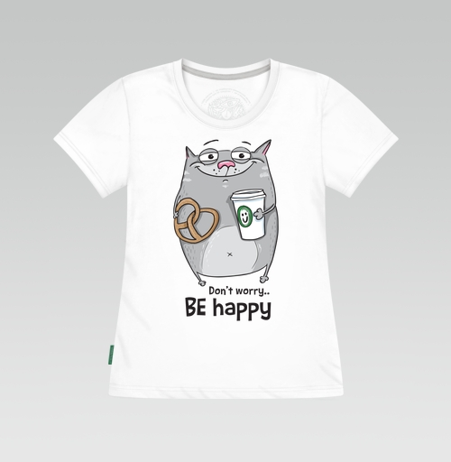Фотография футболки Будь счастлив с серым котом
