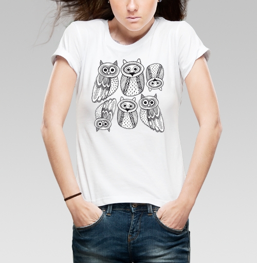 Фотография футболки Черно-белые рисованые совы