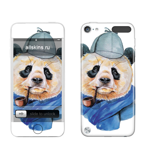 Наклейка на iPod&MP3 Apple iPod Touch 5th gen. Шерлок Панда Холмс,  купить в Москве – интернет-магазин Allskins, крутые животные, панда, панды, трубка, шляпа, животные, милые животные