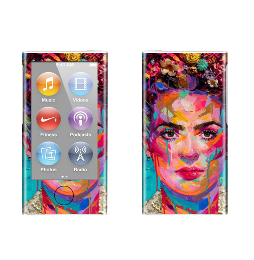 Наклейка на iPod&MP3 Apple iPod nano  7th gen. Художница Фрида,  купить в Москве – интернет-магазин Allskins, фрида, кало, Мексика, художница, цветы, красота, образ, плакат, лицо