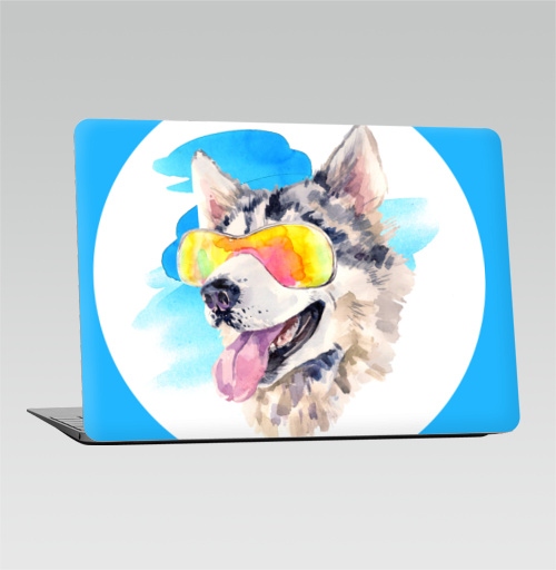 Наклейка на Ноутбук Macbook Air 2018-2020 – Macbook Air Хаски сноубордист,  купить в Москве – интернет-магазин Allskins, крутые животные, мило, животные, персонажи, собаки, хаски, акварель, детские, соба, милые животные