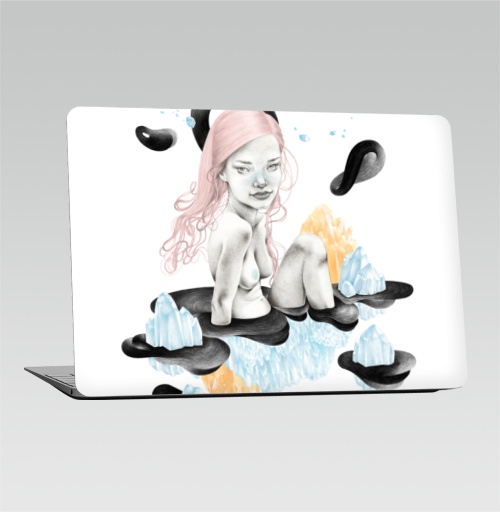 Наклейка на Ноутбук Macbook Air 2018-2020 – Macbook Air Кристальная,  купить в Москве – интернет-магазин Allskins, горный, кристальный, красота, волосы, девушка, кристалл, грудь, розовые