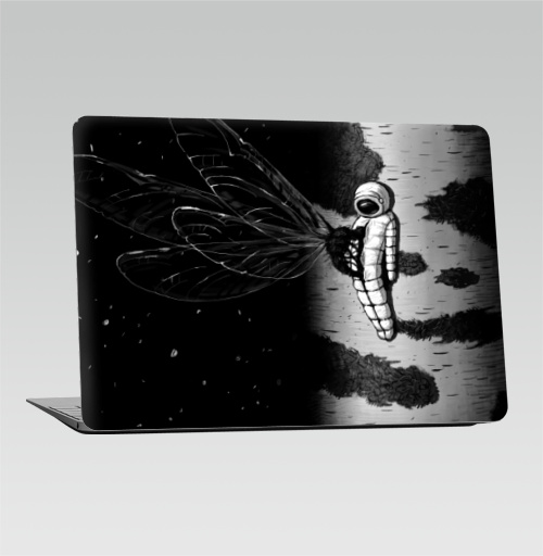 Наклейка на Ноутбук Macbook Air 2018-2020 – Macbook Air Береза,  купить в Москве – интернет-магазин Allskins, сюрреализм, астронавт, космос, фантастика, черно-белое, берёзки, космонавтика