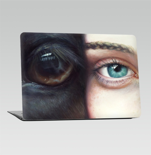 Наклейка на Ноутбук Macbook Air 2018-2020 – Macbook Air Хармони,  купить в Москве – интернет-магазин Allskins, лошадь, глаз, девушка, животные, портреты