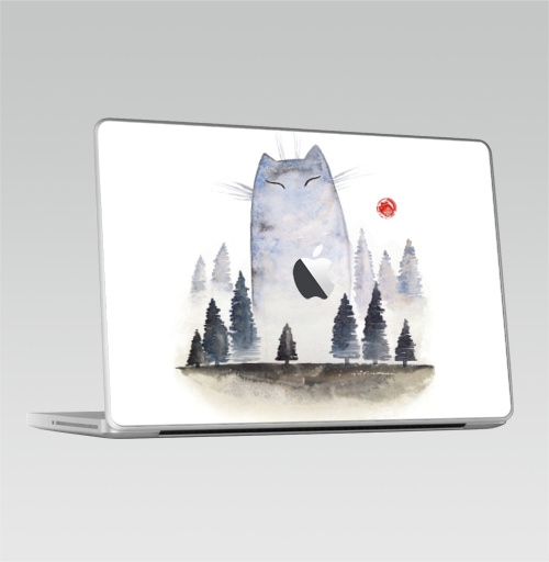 Наклейка на Ноутбук Macbook 2009-2010 – Macbook Кот туманный,  купить в Москве – интернет-магазин Allskins, акварель, туман, лес, кошка