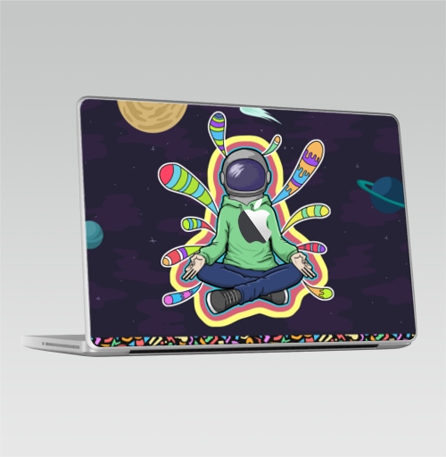 Наклейка на Ноутбук Macbook 2009-2010 – Macbook Духовный космонавт,  купить в Москве – интернет-магазин Allskins, йога, космос, психоделика, зеленый, фиолетовый