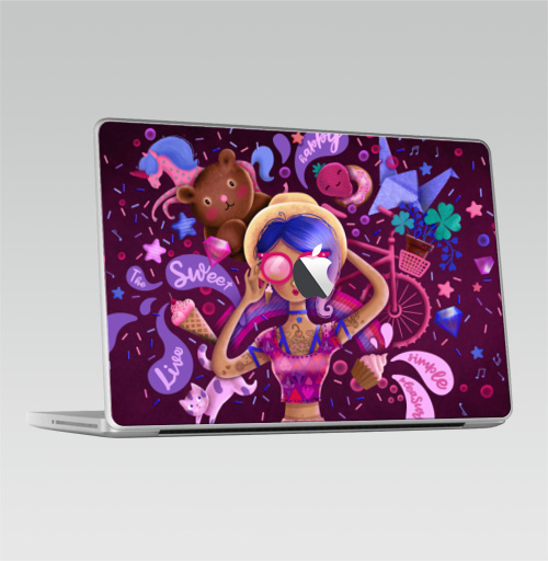 Наклейка на Ноутбук Macbook 2009-2010 – Macbook Сладкий,  купить в Москве – интернет-магазин Allskins, сладости, татуировки, вкусный, мило, очки, девушка, розовый