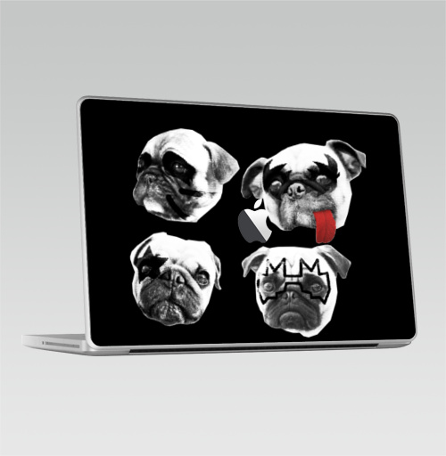 Наклейка на Ноутбук Macbook 2009-2010 – Macbook Мопсс,  купить в Москве – интернет-магазин Allskins, крутые животные, животные, Мопс, собаки, группа, музыка, милые животные, рокнролл
