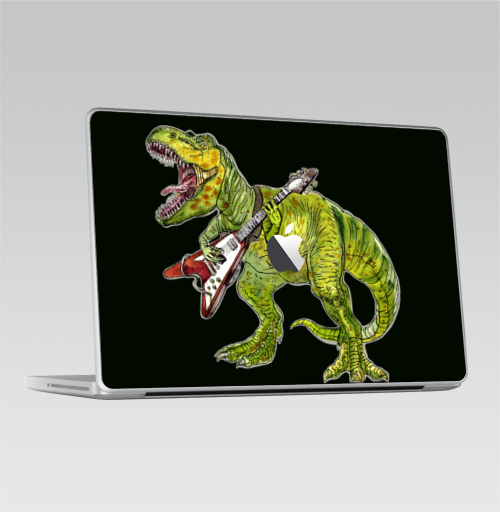 Наклейка на Ноутбук Macbook 2009-2010 – Macbook Хэви метал динозавр,  купить в Москве – интернет-магазин Allskins, rock, металл, музыка, музыкант, гитара, гитарист, динозавры