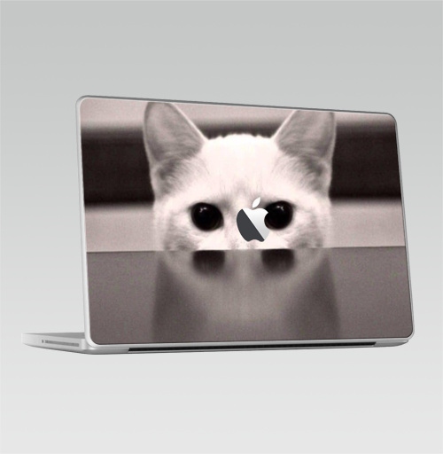 Наклейка на Ноутбук Macbook 2009-2010 – Macbook Сквозь...,  купить в Москве – интернет-магазин Allskins, черно-белый, киса, кошка, глаз, фотография
