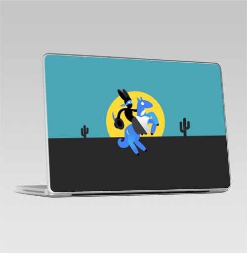 Наклейка на Ноутбук Macbook 2009-2010 – Macbook Синийконь,  купить в Москве – интернет-магазин Allskins, черный, зорро, синий, лошадь, заяц
