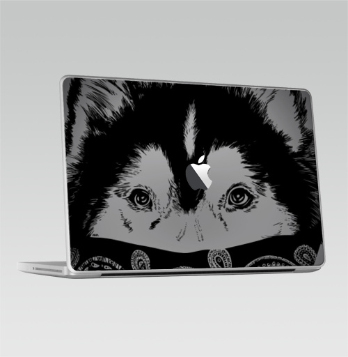 Наклейка на Ноутбук Macbook 2009-2010 – Macbook Пёс,  купить в Москве – интернет-магазин Allskins, крутые животные, собаки, персонажи, мафия, графика, белый, черный, животные, милые животные