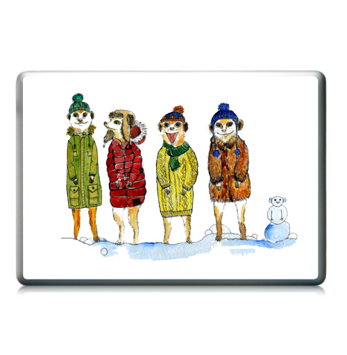 Наклейка на Ноутбук Ноутбук (любой размер) Ноутбук (любой размер) Сурикаты с помпонами,  купить в Москве – интернет-магазин Allskins, акварель, животные, прикол, графика, детские, персонажи, сурикаты, зима, новый год