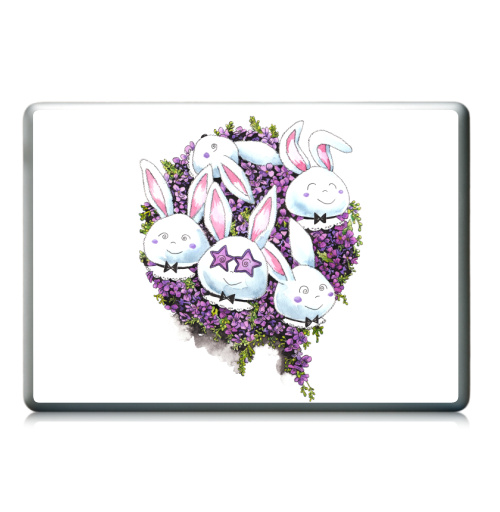 Наклейка на Ноутбук Ноутбук (любой размер) Ноутбук (любой размер) Позитивные зайчики,  купить в Москве – интернет-магазин Allskins, милые животные, акварель, животные, прикольные_рисунки, цветы, букет, заяц, зайчонок, рокнролл, фиолетовый