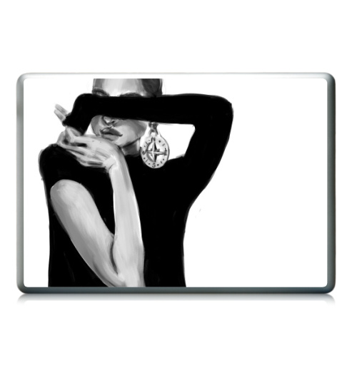 Наклейка на Ноутбук Ноутбук (любой размер) Ноутбук (любой размер) Девушка с сережкой,  купить в Москве – интернет-магазин Allskins, девушка, модели, черно-белое, сережка, компас, мода