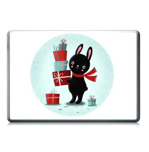 Наклейка на Ноутбук Ноутбук (любой размер) Ноутбук (любой размер) Черный кролик с подарками,  купить в Москве – интернет-магазин Allskins, кролики, заяц, читатель, новый год, символ, черный, красный, бирюзовый, символ_года, подарки