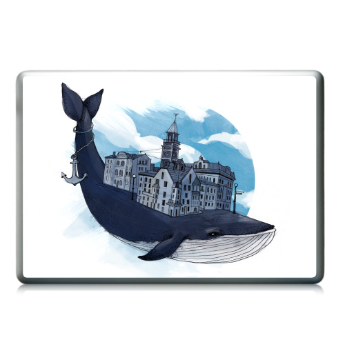 Наклейка на Ноутбук Ноутбук (любой размер) Ноутбук (любой размер) Whale city,  купить в Москве – интернет-магазин Allskins, животные, город, киты, небо, якорь