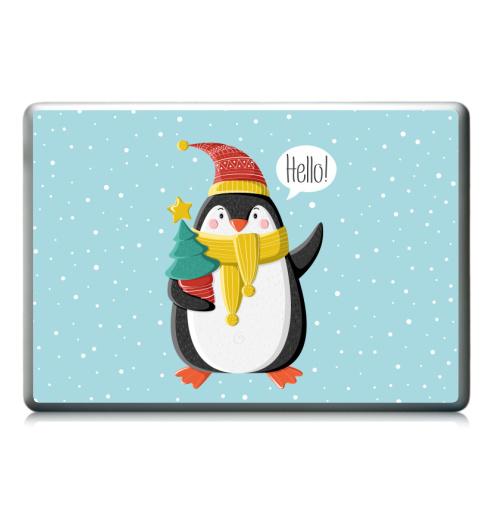 Наклейка на Ноутбук Ноутбук (любой размер) Ноутбук (любой размер) Пингвин с ёлкой,  купить в Москве – интернет-магазин Allskins, шапка, снег, новый год, пингвин, детские