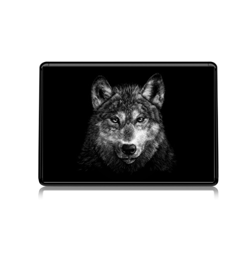 Наклейка на Ноутбук Ноутбук (любой размер) Нетбук Волчище,  купить в Москве – интернет-магазин Allskins, морда, животные, волк, полностьючерный, 300 Лучших работ