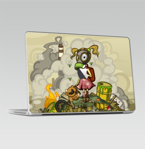 Наклейка на Ноутбук Macbook 2009-2010 – Macbook (c яблоком) Загрязнение,  купить в Москве – интернет-магазин Allskins, смог, мир, загрязнение, мусор, отходы, детские