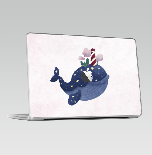 Наклейка на Ноутбук Macbook 2009-2010 – Macbook (c яблоком) Кит хранитель маяка,  купить в Москве – интернет-магазин Allskins, милые животные, небо, нежно, космос, звезда, морская, маяк, киты