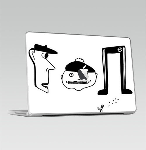 Наклейка на Ноутбук Macbook 2009-2010 – Macbook (c яблоком) Гоп,  купить в Москве – интернет-магазин Allskins, черно-белое, типографика, хулиган, персонажи, черное и белое, надписи