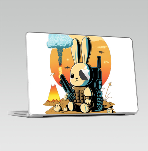 Наклейка на Ноутбук Macbook 2009-2010 – Macbook (c яблоком) Игрушка заяц солдат,  купить в Москве – интернет-магазин Allskins, стритарт, детские, заяц, военные, оружие, игрушки, плюшевый, кролики