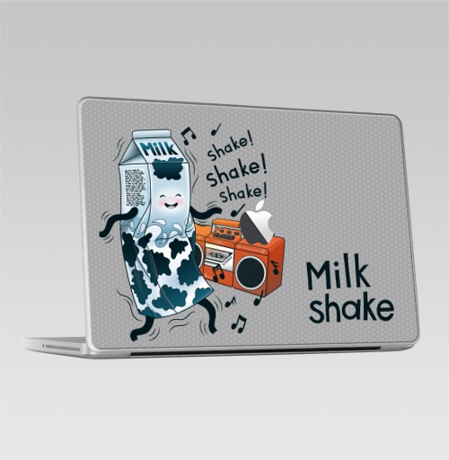 Наклейка на Ноутбук Macbook 2009-2010 – Macbook (c яблоком) MilkShake!,  купить в Москве – интернет-магазин Allskins, музыка, еда, ноты, танцы, коктейль, молочный
