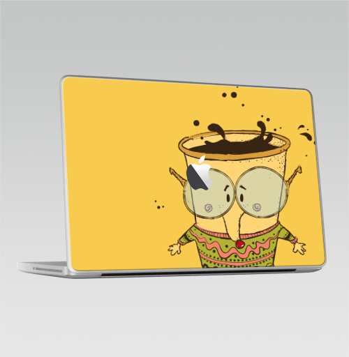 Наклейка на Ноутбук Macbook 2009-2010 – Macbook (c яблоком) Кофе-лис, мудрец,  купить в Москве – интернет-магазин Allskins, прикол, животные, лиса, веселье, персонажи, свитер, хипстер, доброта, новый год