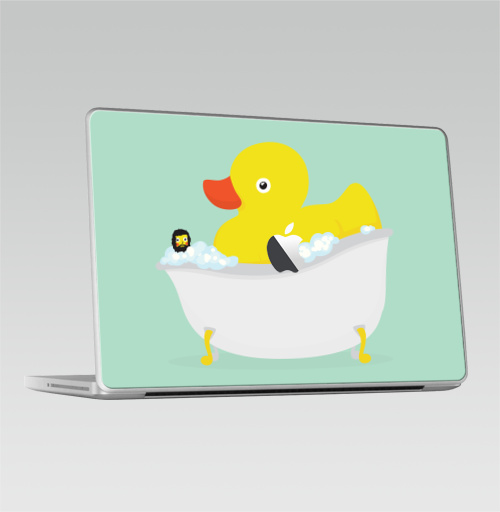 Наклейка на Ноутбук Macbook 2009-2010 – Macbook (c яблоком) В мире уток,  купить в Москве – интернет-магазин Allskins, гики, желтый, утка, пена, ванная
