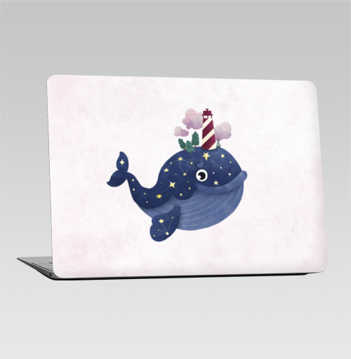 Наклейка на Ноутбук Macbook Air 2010-2017 – Macbook Air Кит хранитель маяка,  купить в Москве – интернет-магазин Allskins, милые животные, небо, нежно, космос, звезда, морская, маяк, киты
