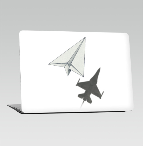 Наклейка на Ноутбук Macbook Air 2010-2017 – Macbook Air Тень самолета,  купить в Москве – интернет-магазин Allskins, военные, дизайнер, идея, техника, небо, бумага, концепт, скорость, мечта, полёт, бумажный, набросок, карандаш, иллюстрации, тень, самолет