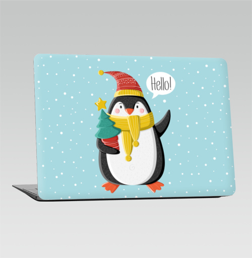 Наклейка на Ноутбук Macbook Air 2010-2017 – Macbook Air Пингвин с ёлкой,  купить в Москве – интернет-магазин Allskins, шапка, снег, новый год, пингвин, детские