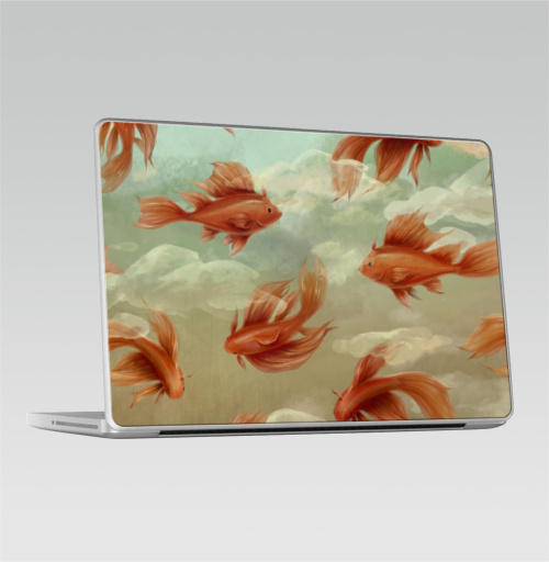 Наклейка на Ноутбук Macbook Pro 2008-2013 – Macbook Pro Красные рыбки,  купить в Москве – интернет-магазин Allskins, морская, рыба, паттерн, небо