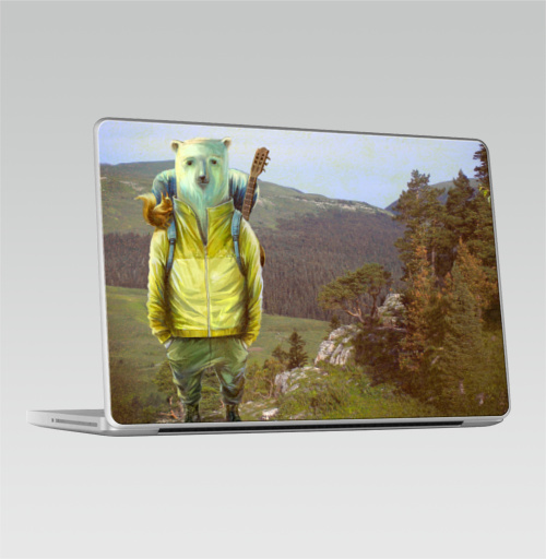 Наклейка на Ноутбук Macbook Pro 2008-2013 – Macbook Pro В поход,  купить в Москве – интернет-магазин Allskins, крутые животные, лето, медведь, туризм, лес, поход, гитара