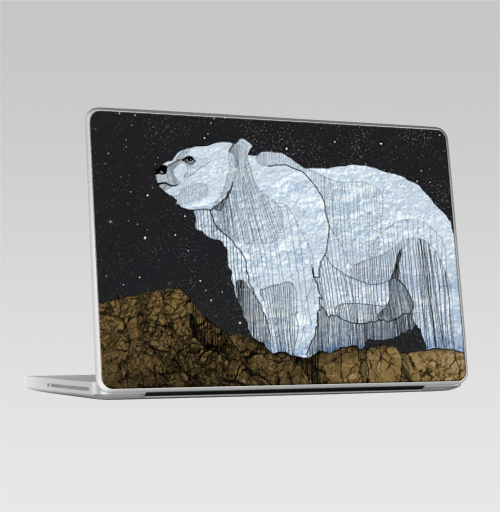 Наклейка на Ноутбук Macbook Pro 2008-2013 – Macbook Pro Мишка,  купить в Москве – интернет-магазин Allskins, крутые животные, луна, камни, горы, ночь, медведь
