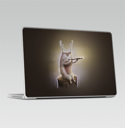 Наклейка на Ноутбук Macbook Pro 2008-2013 – Macbook Pro Дух, играющий на флейте,  купить в Москве – интернет-магазин Allskins, дух, ночь, музыка, флейта, лето, природа, лес, темный, коричневый