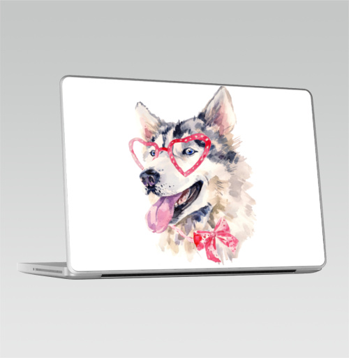 Наклейка на Ноутбук Macbook Pro 2008-2013 – Macbook Pro Модная собака,  купить в Москве – интернет-магазин Allskins, крутые животные, милые животные, мило, хаски, розовый, очки, акварель, собаки, детские
