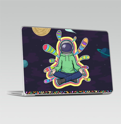 Наклейка на Ноутбук Macbook Pro 2008-2013 – Macbook Pro Духовный космонавт,  купить в Москве – интернет-магазин Allskins, йога, космос, психоделика, зеленый, фиолетовый