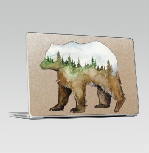 Наклейка на Ноутбук Macbook Pro 2008-2013 – Macbook Pro Лесной медведь,  купить в Москве – интернет-магазин Allskins, крутые животные, лес, медведь, природа, акварель
