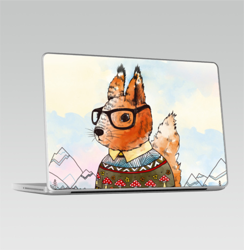 Наклейка на Ноутбук Macbook Pro 2008-2013 – Macbook Pro Белка в свитере,  купить в Москве – интернет-магазин Allskins, милые животные, белка, хипстер, свитер, зверушки, животные, природа, оранжевый