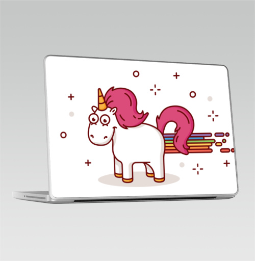 Наклейка на Ноутбук Macbook Pro 2008-2013 – Macbook Pro Счастливый единорог,  купить в Москве – интернет-магазин Allskins, единорог, лошадь, пони, счастье, розовый, радуга, рог, радость, улыбка