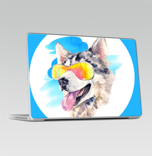 Наклейка на Ноутбук Macbook Pro 2008-2013 – Macbook Pro Хаски сноубордист,  купить в Москве – интернет-магазин Allskins, крутые животные, мило, животные, персонажи, собаки, хаски, акварель, детские, соба, милые животные
