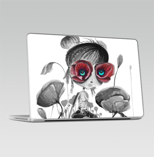 Наклейка на Ноутбук Macbook Pro 2008-2013 – Macbook Pro Цветов, принцесса,  купить в Москве – интернет-магазин Allskins, искусство, цветы, мак, красный, мило, серый, принцесса, принцессы, художник