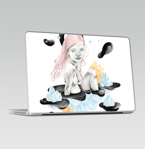 Наклейка на Ноутбук Macbook Pro 2008-2013 – Macbook Pro Кристальная,  купить в Москве – интернет-магазин Allskins, горный, кристальный, красота, волосы, девушка, кристалл, грудь, розовые