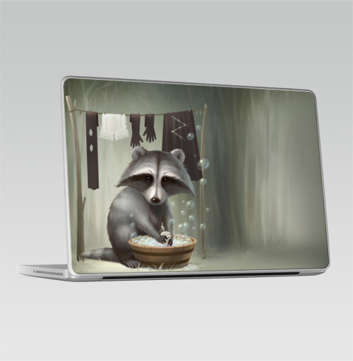 Наклейка на Ноутбук Macbook Pro 2008-2013 – Macbook Pro Енот полоскун,  купить в Москве – интернет-магазин Allskins, милые животные, прикол, животные, лес, пузырьки, мыльный, стирка, енот