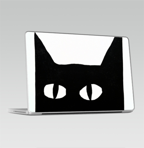 Наклейка на Ноутбук Macbook Pro 2008-2013 – Macbook Pro Черный кот на белом.,  купить в Москве – интернет-магазин Allskins, черно-белое, животные, черный, черныйкот, улыбка, кошка, Глазищи