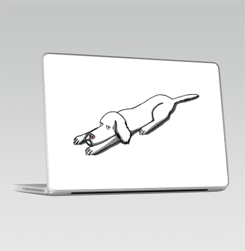 Наклейка на Ноутбук Macbook Pro 2008-2013 – Macbook Pro Укоризненная собака,  купить в Москве – интернет-магазин Allskins, милые животные, черно-белое, глаз, персонажи, животные, графика, прикол, контур, собаки