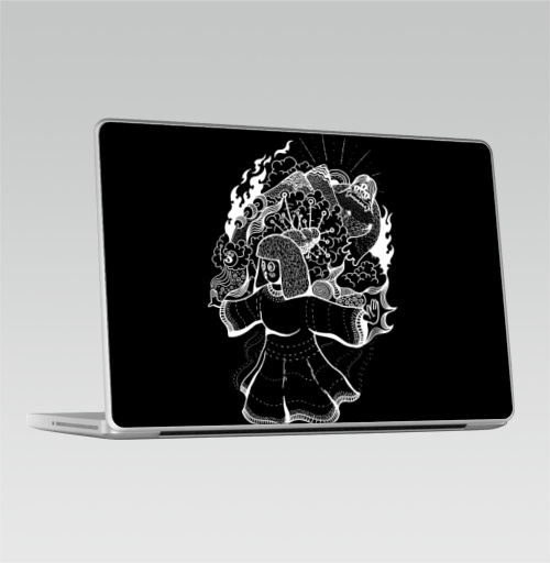 Наклейка на Ноутбук Macbook Pro 2008-2013 – Macbook Pro Кукла Йети,  купить в Москве – интернет-магазин Allskins, йети, черное и белое, кукла, дудлы, черный, белый